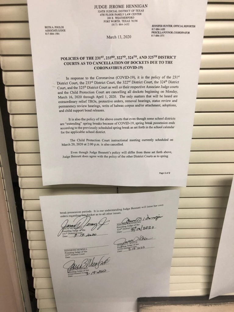 Corona Virus Tarrant Count Family Court Pleadings